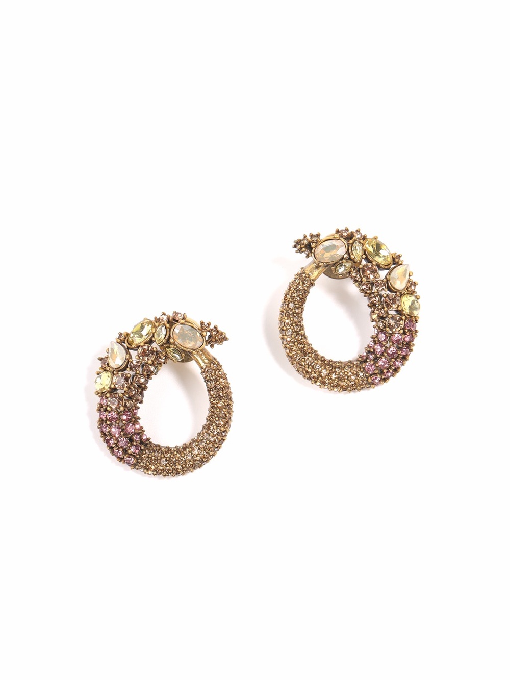 Gold and Pink Crystal Hoop Earrings